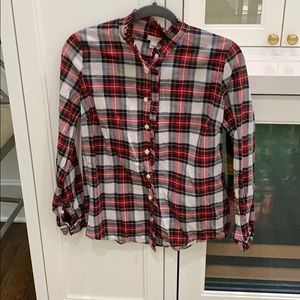Beautiful plaid JCrew blouse with ruffles at neck!